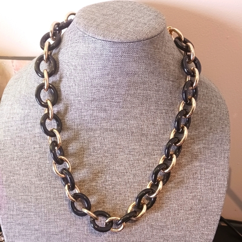 Chunky Black and Gold Statement Chain Necklace - New Item (24")